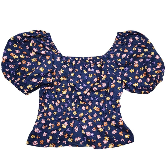 Madewell Smocked Waist Aloha Floral Puff Sleeve Crop Top - Picture 5 of 6